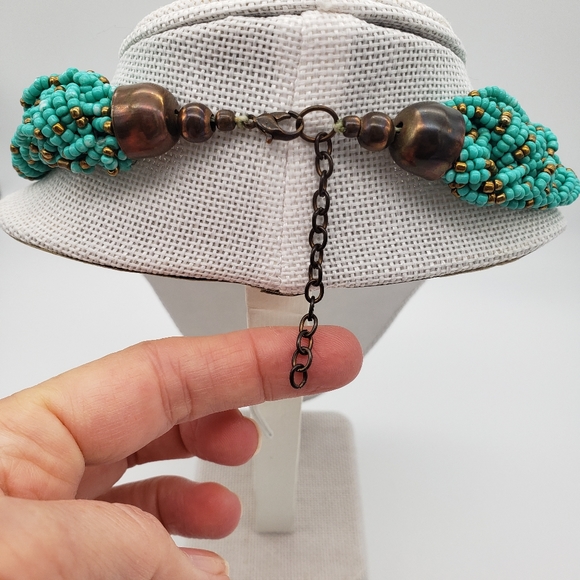 Seed Bead Collar Necklace Blue with Extender - Picture 4 of 8